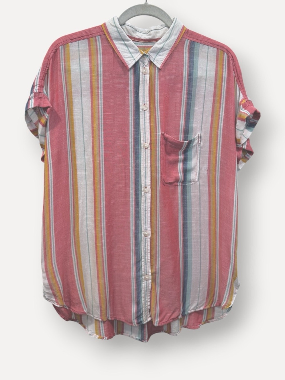 American Eagle Striped Button Up Shirt Short Sleeve Women’s Size M